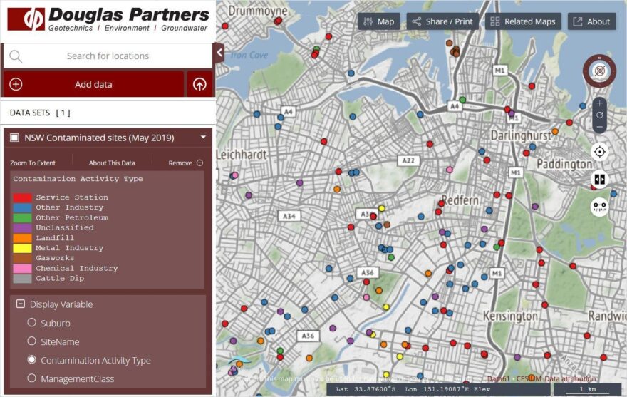 Screenshot of Douglas Map interface