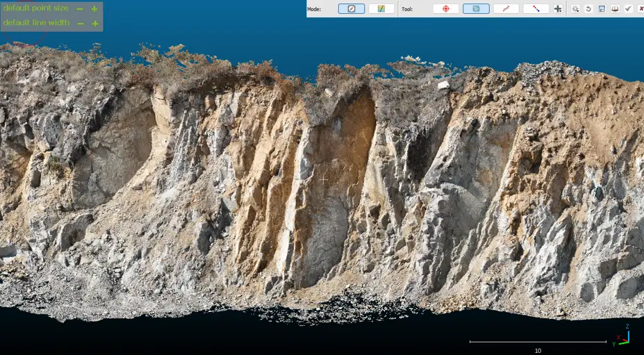 Photogrammetry to measure slope defects.